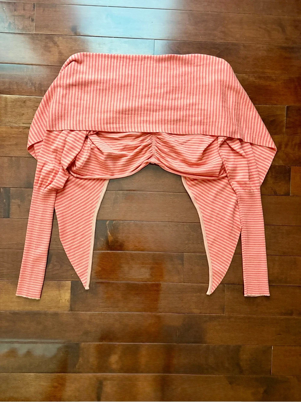 Free People Coral & Cream Striped Cotton Cropped Shrug